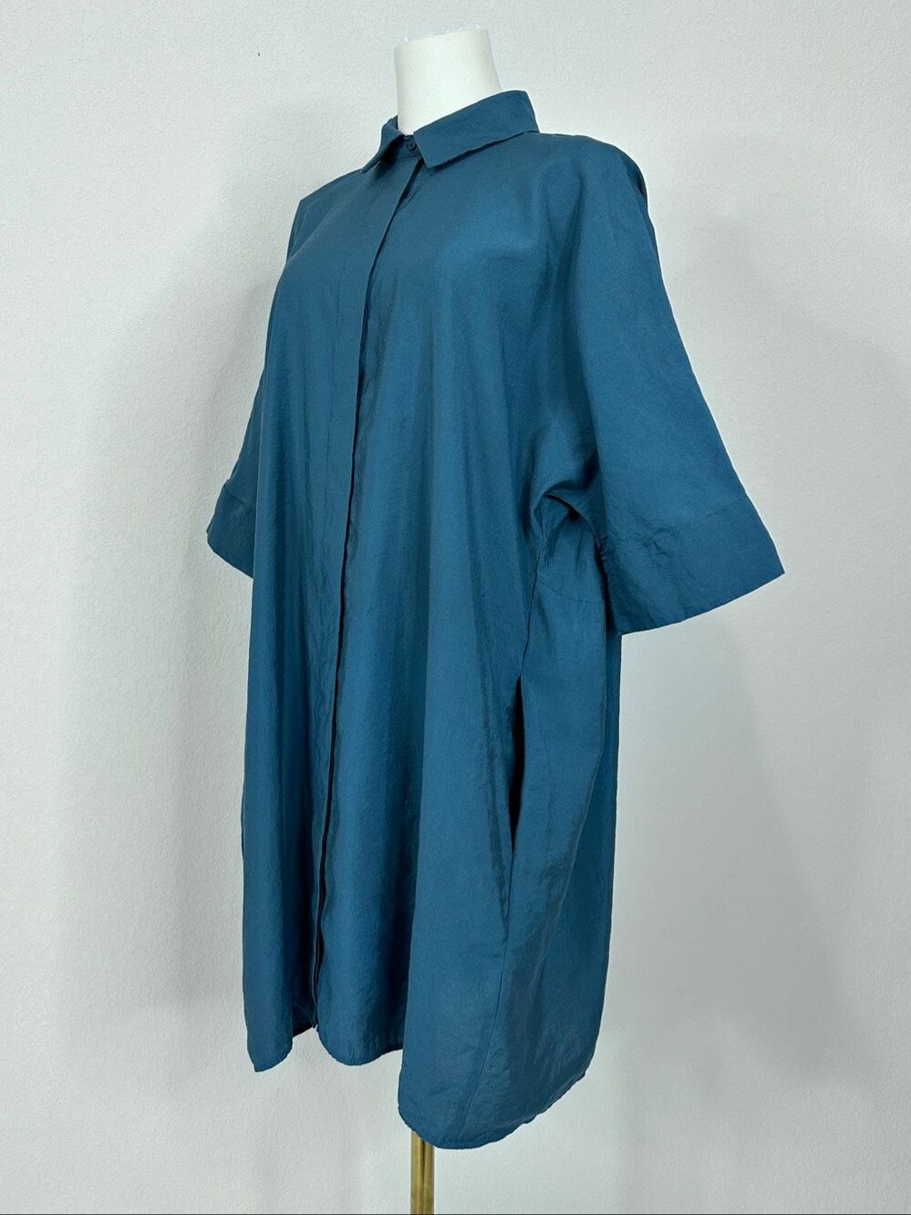 COS Crinkled Woven Oversized Shirt Dress Blue Teal Hidden Placket XS - Picture 9 of 16